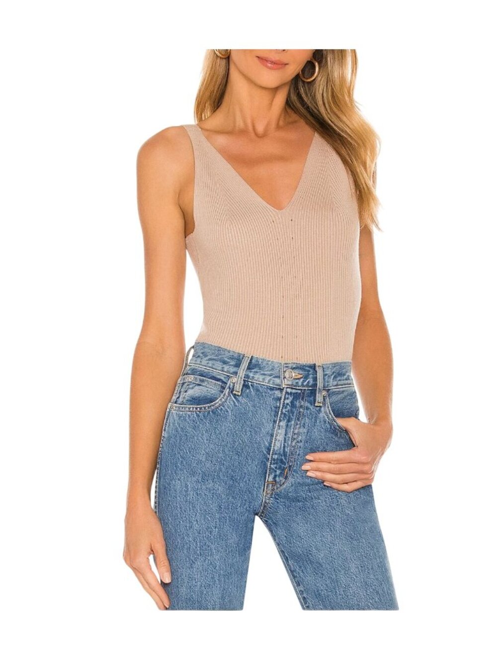 Amuse Society Amita Ribbed Knit Tank Top in Mushroom NWT - Size L